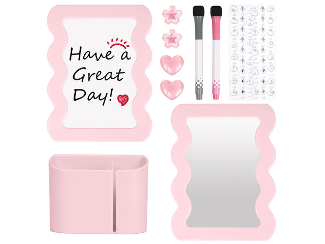 Locker Accessories Kit for Girls - Includes Magnetic Mirror, Whiteboard, Pen Holder, Magnets and Stickers, Pink Locker Decor & Organizer Set, Back...