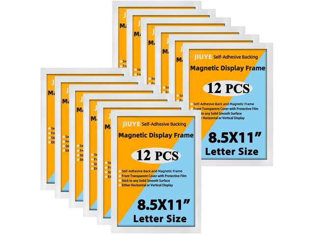 12 Pcs Self-Adhesive Magnetic Paper Sign Holder 8.5x11,Magnetic Closure Glossy Display Frame for Dry Erase and Reusable,Wall mount for Home Office...