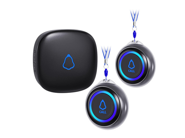 Wireless Caregiver Pager, 2 Call Buttons + 1 Receiver for Elderly at Home Medical Life Alert System for Seniors/Kids, SOS Emergency Panic Call...