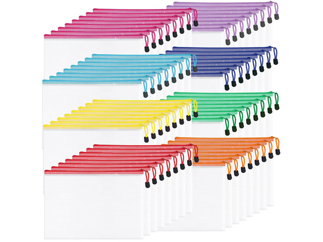 64 Pack A4 Letter Size Mesh Zipper Pouch Bags, 8 Colors Waterproof, Document Zipper Pouches for Storage, Teacher School, Office, Toys, Puzzle,...