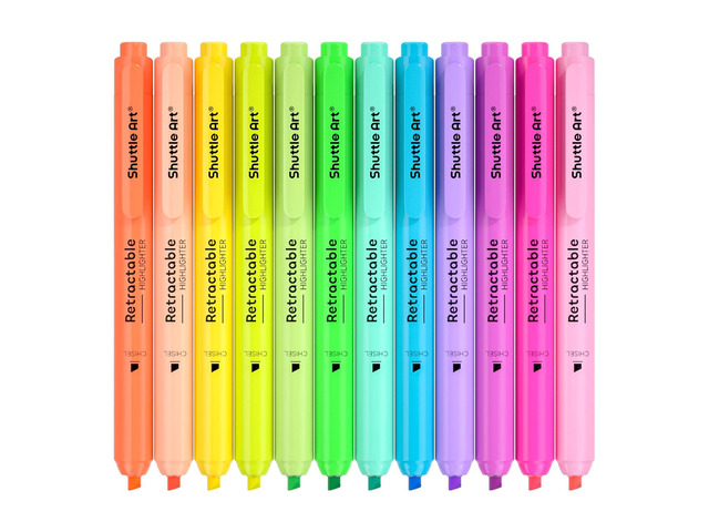 Retractable Highlighters Assorted Colors, 12 Colors(6 Pastel & 6 Neon) Chisel Tip Fluorescent Markers, Quick-Dry Aesthetic Highlighter Pens for...