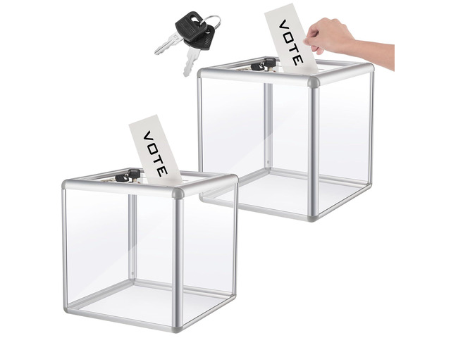 2 Pcs Acrylic Ballot Donation Box with Lock, 10x10x10 in Clear Raffle Container in Fundraising Events, Secure Slot with Key Lock, Suggestion Tip...