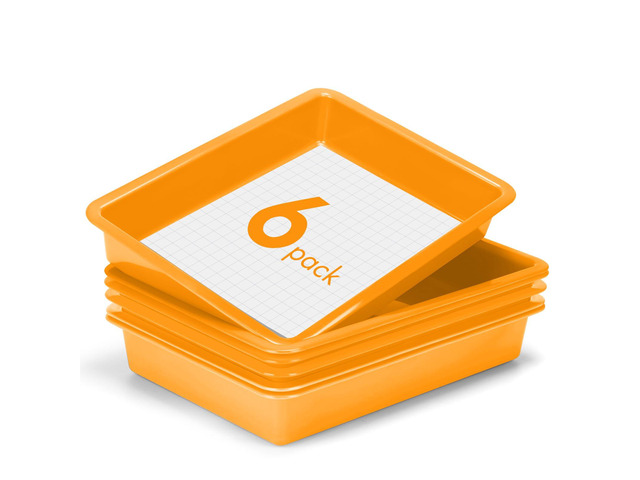 6 Pack Paper Trays for Classroom, Orange Plastic Book Bins with Colorful Labels, Stackable Letter Size Storage Tray, Desk Organizer Tray for Home,...