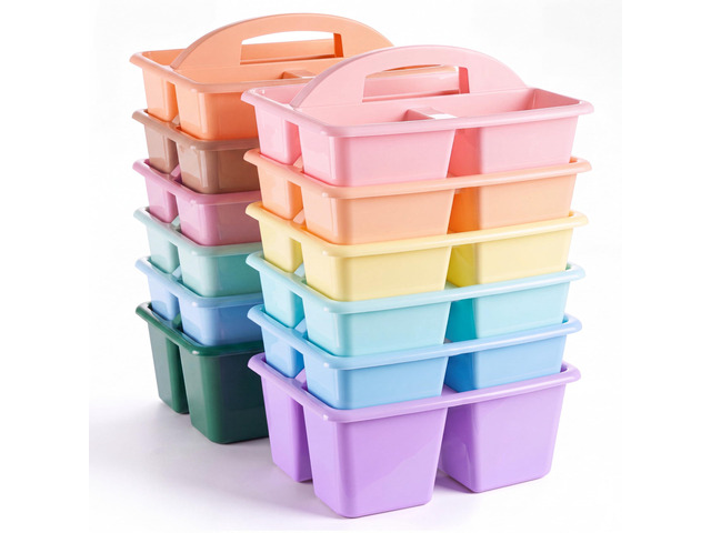 12 Pack Classroom Caddy Organizer with Handle Bulk, Mixed Color 1 Plastic Art Craft Cleaning Caddy, Small Multipurpose Supply Organization Storage,...