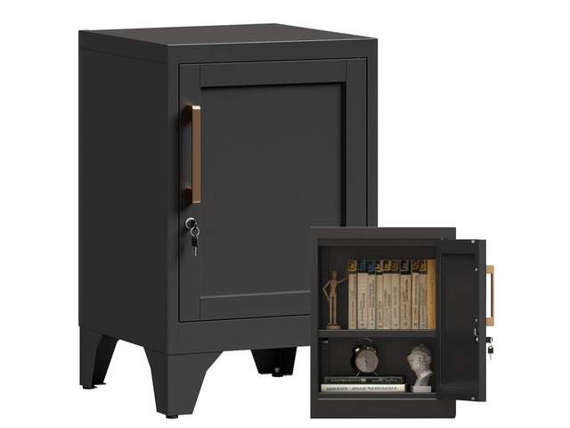 23.6'H Black Metal Locker Nightstand with 1 Lockable Door and 1 Adjustable Shelf, Small Storage Cabinet with Detachable Legs and Vintage Handle for...