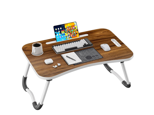 Folding Lap Desk, 23.6 Inch Wood Laptop Bed Desk with Cup Holder, Portable Bed Table for Working Writing Reading, Eating for Bed, Floor, Sofa,...