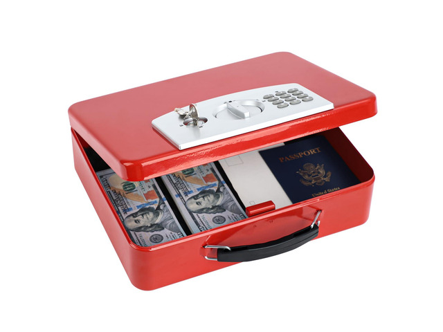 Red Safe Box with Digital Keypad Lock, Lock Box with Code for Personal Items, Metal Security Box for Cash, Passport, Jewelry, Ideal for Home,...