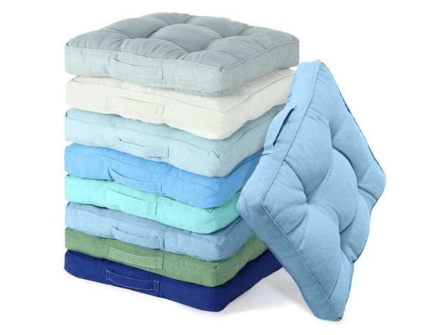8 Pcs Floor Cushions for Classroom, Blue and Green Series, Square 15x15x2.4 Inch, Cotton Linen, Flexible Seating Pillows Bulk, Multiple Colors, for...