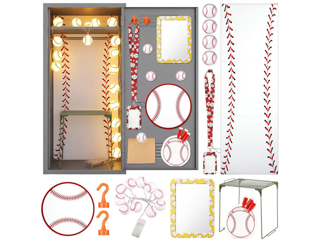 19 Pcs Locker Accessories, Baseball Locker Organizer Decoration with Shelf, Wallpaper, Mirror, Whiteboard, Pen Holder, Dry Erase Markers, Magnets,...