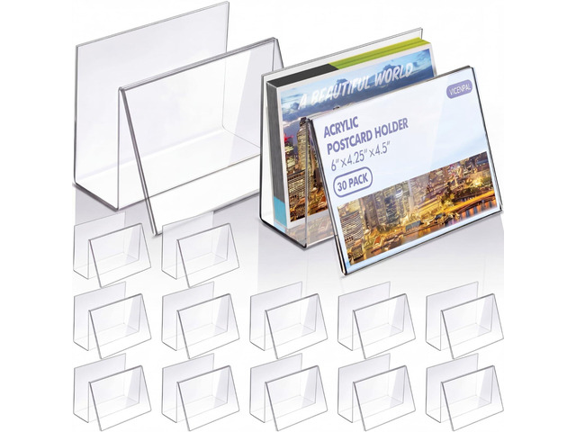 30 Pcs Clear Acrylic Postcard Holder Stand, Office Home School Slanted Postcard Greeting Business Card Display Organizer, Desktop Stand for...
