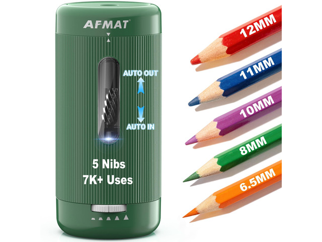Electric Pencil Sharpener, Auto in & Out, 5 Nibs, 7K+ Uses, Fully Automatic Pencil Sharpener for Classroom, Rechargeable Hands-Free Sharpeners for...