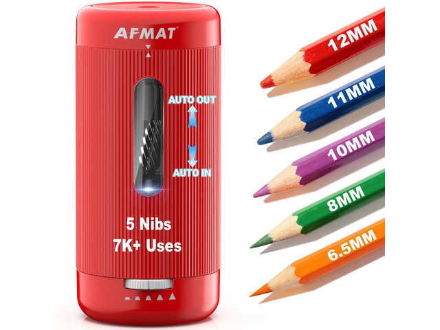 Electric Pencil Sharpener, Auto in & Out, 5 Nibs, 7K+ Uses, Fully Automatic Pencil Sharpener for Classroom, Rechargeable Hands-Free Sharpeners for...