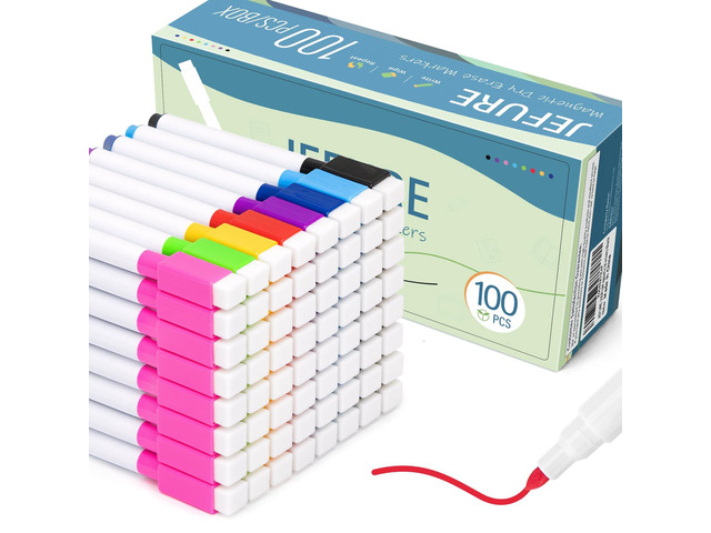 100 Pcs Dry Erase Markers, with Magnetic Eraser Cap, Colorful Fine Point Tip White Board Mini Dry Erase Markers, Bulk for Teachers, Office, School...