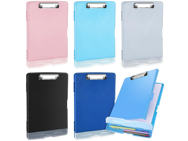 6 Pcs Clipboard with Storage Heavy Duty 8.5 X 11,Simple Color Storage Clip board Bulk, Plastic Nursing Folder with Pen Holder, A6 Medical...