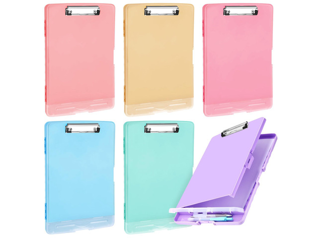 6 Pcs Clipboard with Storage Heavy Duty 8.5 X 11,Fresh Color Storage Clip board Bulk, Plastic Nursing Folder with Pen Holder, A7 Medical...