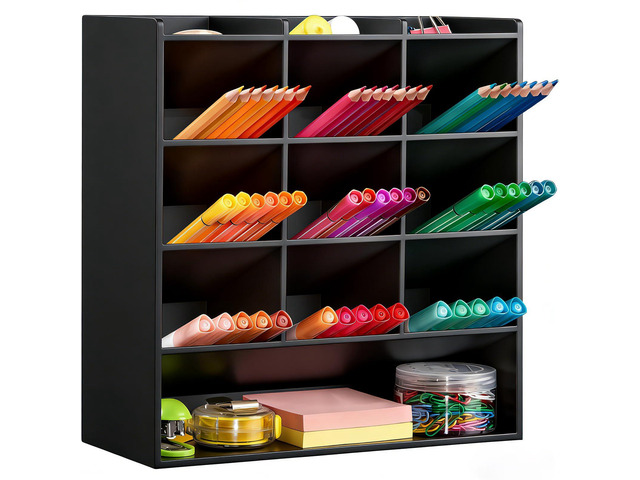 Acrylic Vertical Marker Organizer for 150 Markers, Desk Orgaizer 13 Compartments Clear Angled Pen & Pencil Holder, Large Stationery & Art Supply...