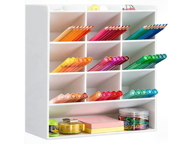 Acrylic Vertical Marker Organizer for 150 Markers, Desk Orgaizer 13 Compartments Clear Angled Pen & Pencil Holder, Large Stationery & Art Supply...