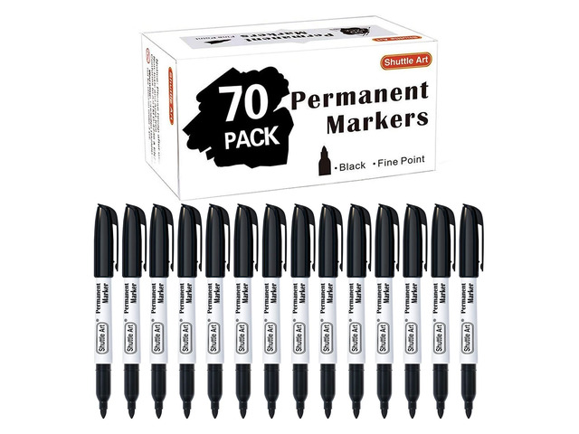 Permanent Markers, 70 Pack Black Permanent Marker set,Fine Point, Works on Plastic,Wood,Stone,Metal and Glass for Doodling, Marking