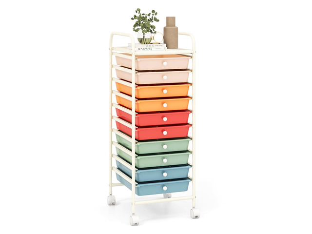 Craft Organizers and Storage Cart - Rolling Cart with 10 Drawers, Lockable Casters for Tools, Trolley Cart with Wheels, Utility Cart for School,...