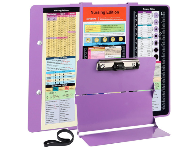 Nursing Clipboard Foldable Pocket Size, Aluminum 3-Layer, Purple Nurse Clipboard with Pen Clip, Low Profile Clip, Medical Cheat Sheet, Fits Scrub...