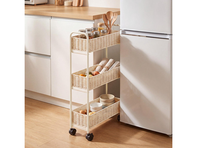 Utility Slim Storage Cart,3-Tier Rolling Kitchen Office Laundry Room Cart with Wheels,Mobile Shelving Unit Organizer for Living Room,Bathroom, Baby...