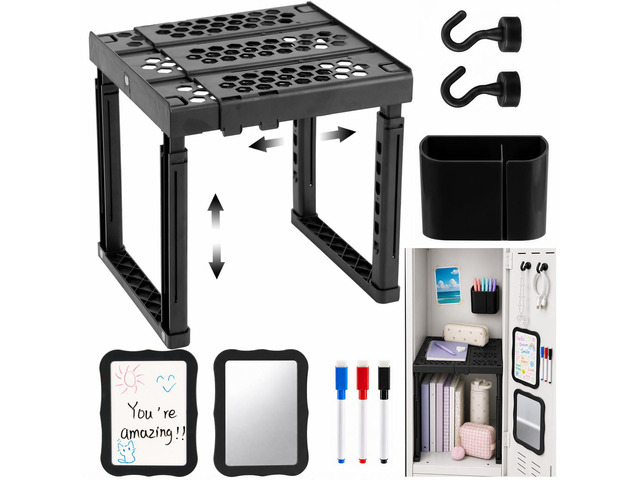 9PCS Locker Accessories for Girl, Locker Organizer, Adjustable Locker Shelf Sturdy Locker Shelf, Magnetic Whiteboard, Mirror, Pen Holder, Hooks & 3...