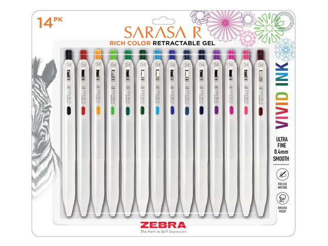 SARASA R Vivid Gel Retractable Pen, Assorted Ink, 0.4mm, 14-Pack Made in Japan, Quick-Drying Smear-Free Ink, Create Deep, Saturated Colors and...