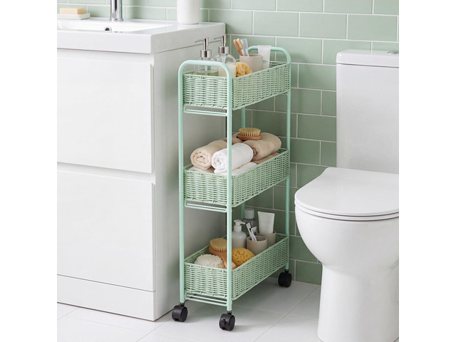 Utility Slim Storage Cart,3-Tier Rolling Kitchen Office Laundry Room Cart with Wheels,Mobile Shelving Unit Organizer for Living Room,Bathroom, Baby...