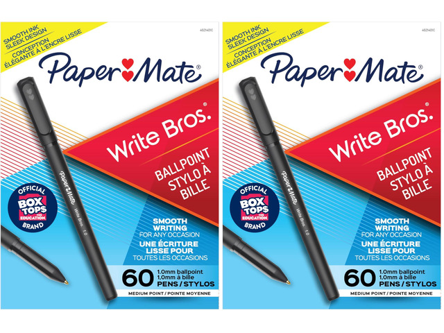 Ballpoint Pens, Write Bros. Black Ink Pens, Medium Point (1.0mm), 60 Count (Pack of 2)