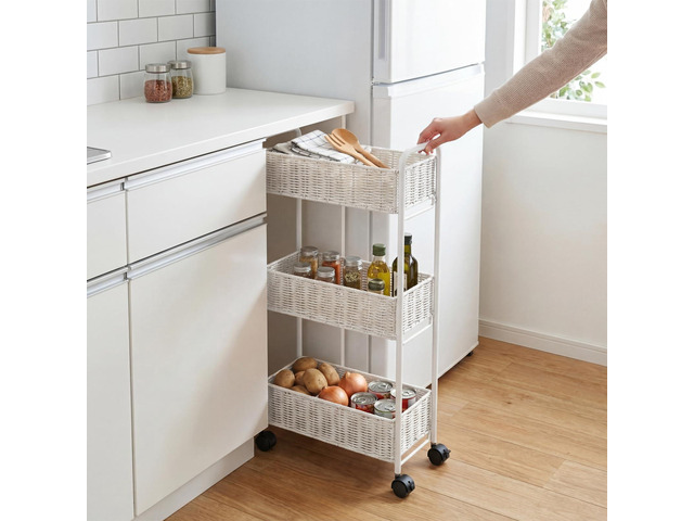 Utility Slim Storage Cart,3-Tier Rolling Kitchen Office Laundry Room Cart,Mobile Shelving Unit Organizer for Living Room Bathroom Baby Diaper...