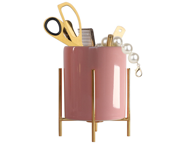Ceramic Pen Holder Stand Cup Pencil Holder Organizer Makeup Brush Holders for Home Office Desk (Pink)