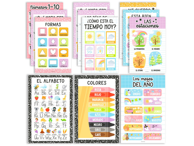 Spanish Posters for Classroom Must Haves, Abecedario Para Niños en Español Pastel Laminated Spanish Homeschool & Preschool Learning Posters for...