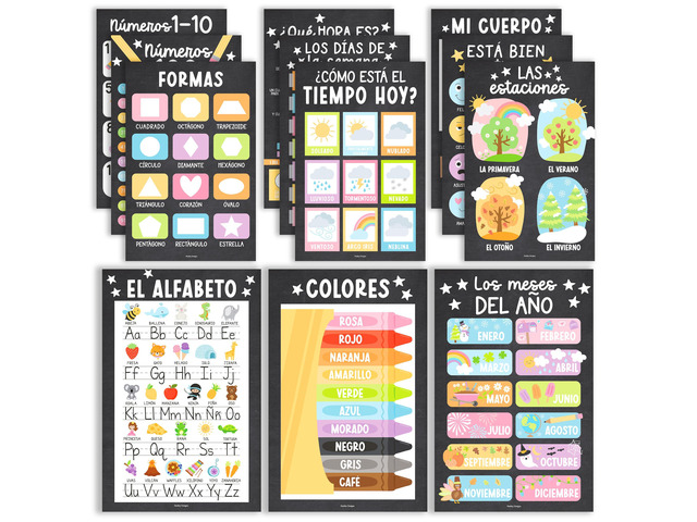 Spanish Posters for Classroom Must Haves, Abecedario Para Niños en Español Chalkboard Laminated Spanish Homeschool & Preschool Learning Posters for...