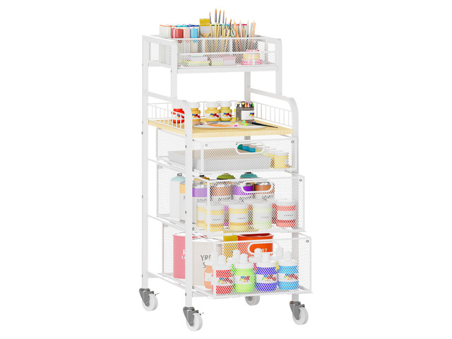 Rolling Cart with Drawers - Metal Craft Cart with Wheels, DIY Divider and Wood Shelf, Art Supply Organizer Craft Organizer and Storage, Utility...