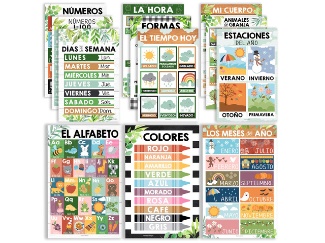 Spanish Posters for Classroom Must Haves, Abecedario Para Niños en Español Farmhouse Laminated Spanish Homeschool & Preschool Learning Posters for...