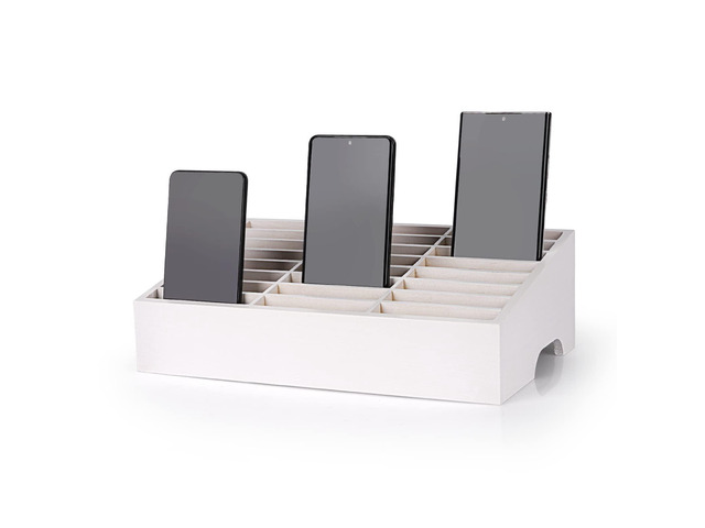 24-Grid Wooden Cell Phone Holder Desktop Organizer Storage Box, Cell Phone Rack Display, Phone Caddy Storage for Classroom Office Meeting Room