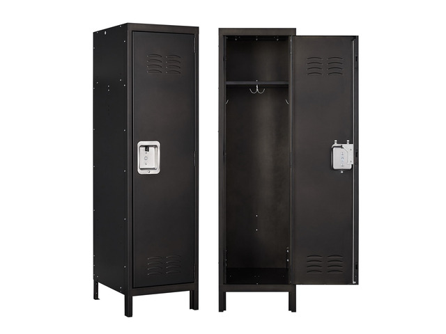 Metal Storage Locker, Lockable Employees Metal Locker with Door, 55' Height Steel Locker for Home, School, Office, Gym (Retro Black)