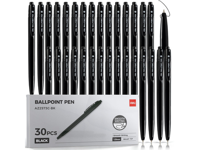 Pens Bulk, 30 Pack Pens Ballpoint, 1.0MM Black Ink Pens Retractable, Smooth Writing, No Bleed, Comfortable Grip for Home,Office & School Use