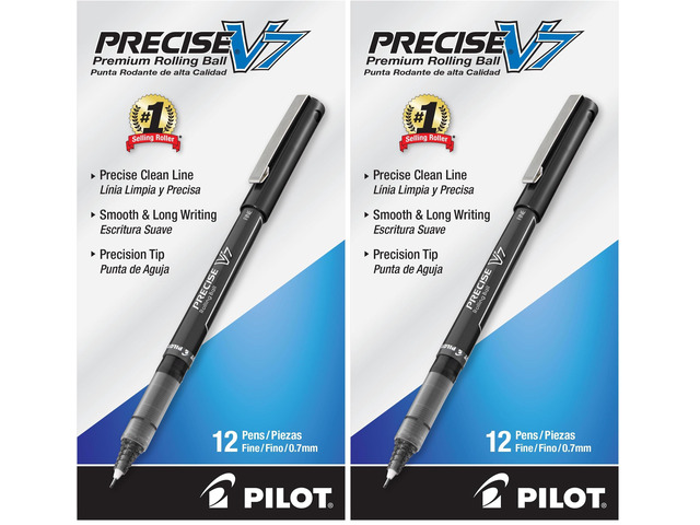 Precise V7,Capped Liquid Ink Rollerball Pens,Fine Point 0.7 mm,Black Ink Pens,- Ideal for School,Journaling & Office Writing,12 Count (Pack of 2)