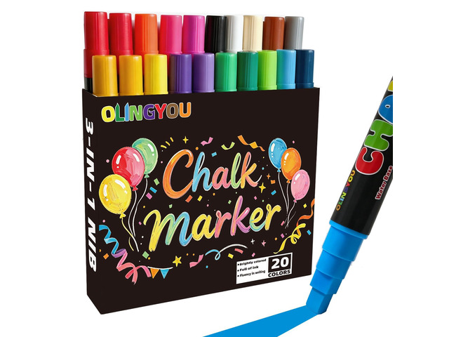 20 Colors Chalk Markers,Window Markers for Car Glass Washable Liquid Chalk Pen with 7mm 3 in 1 Nib Wide Tips,erasable Chalkboard Markers for...