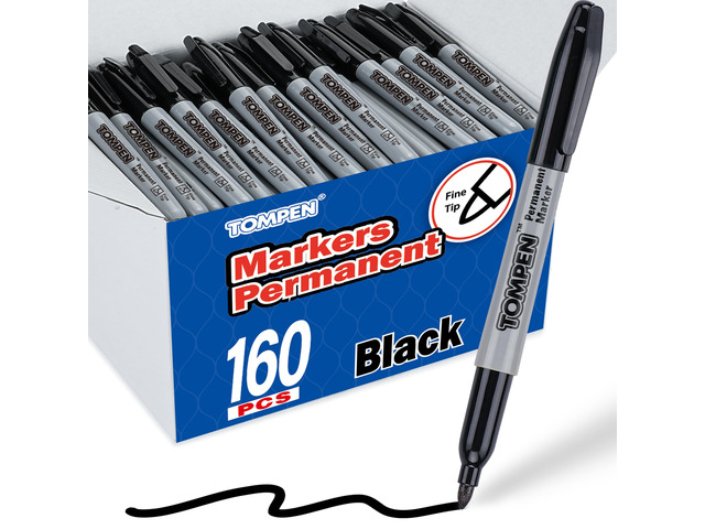 Black Permanent Markers Fine Tip 160 Pack Bulk,Waterproof Permanent Marker Pens with Quick Drying on Wood,Plastic,Paper,Metal,Mirror for Gift...