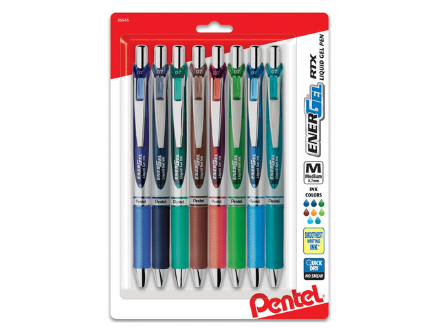 EnerGel RTX Retractable Liquid Gel Pen, (0.7mm) Metal Tip, Medium Line, assorted 2 Ink, 8-Pk (BL77BP8M2)