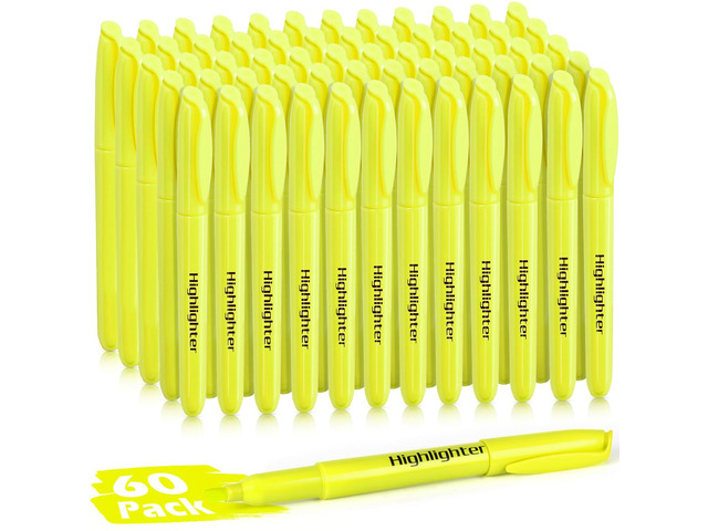 Highlighters, 60 Pack Yellow Highlighters Bulk, Bright Color Chisel Tip & Dry-Quickly, No Bleed Highlighter Markers for Adult Kids, School Supplies...