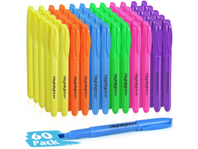 60 Pack Highlighters in 6 Assorted Colors, Chisel Tip Dry-Quickly Highlighters Bulk, No Bleed Highlighter Markers for Adult Kids, School Supplies...