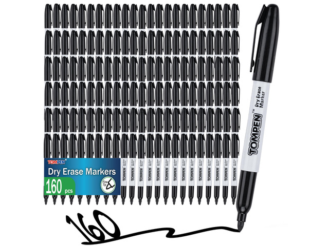 Dry Erase Markers Black,160 Bulk Pack Fine Tip,Low Odor Quick-Drying Whiteboard Markers for Office Home School Writing Planning