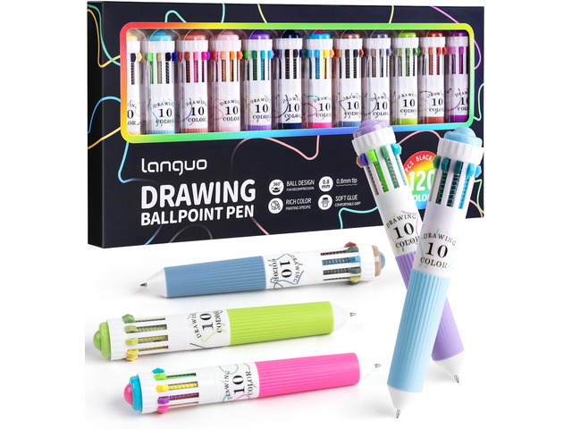 12 Pack Multicolor Pens, 10-in-1 Colored Ballpoint Pen, 116 Colors 0.8mm Fine Point Smooth Writing, Retractable Ballpoint Pens for Office School...