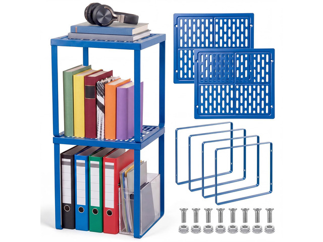 2 Pcs Metal Locker Organizer Shelf Stackable 2-Tier, Deep Blue Fits Standard School Office Gym Lockers, Sturdy Build, Open Grid Design for...