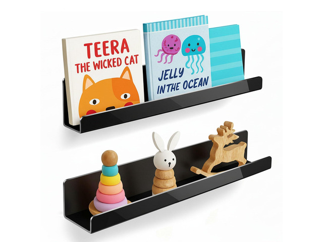 2 Pack Magnetic Book Shelf for Whiteboard - Reusable Acrylic Magnetic Shelves, Holds 11 lbs, Magnetic Book Display for Classrooms, Kitchen (Black)