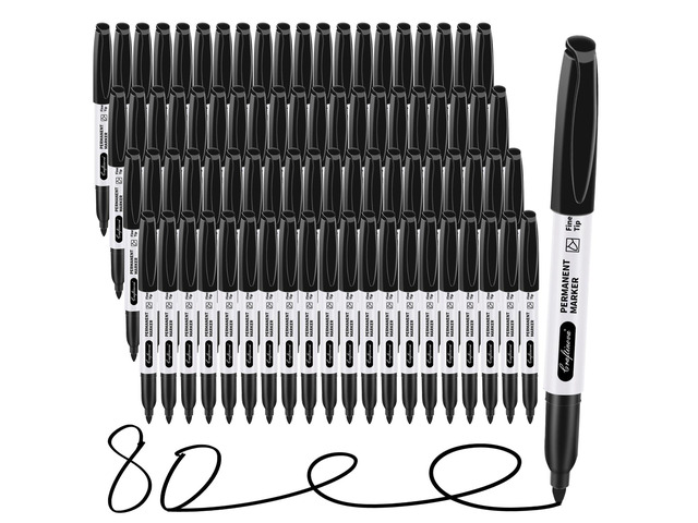 Black Permanent Markers Bulk Fine Point, Fine Tip Markers Set, Quick Drying and Fade Resistant, Waterproof, Works on Wood, Plastic, Paper, Metal...