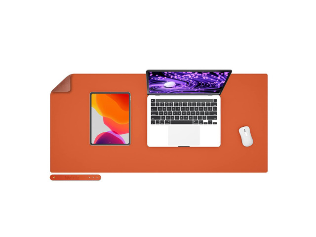 PU Leather Desk Pad Blotter,Waterproof Orange Office Desk Mat for Women,Non-Slip Writing Desk Protector Large Mouse Pad,36x17inch